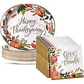 Dereinwo 100 Pcs Thanksgiving Oval Plates and Napkins Fall Plates and Napkins, Disposable Party Supplies for Thanksgiving Autumn Harvest Table Decor, 50 Guests