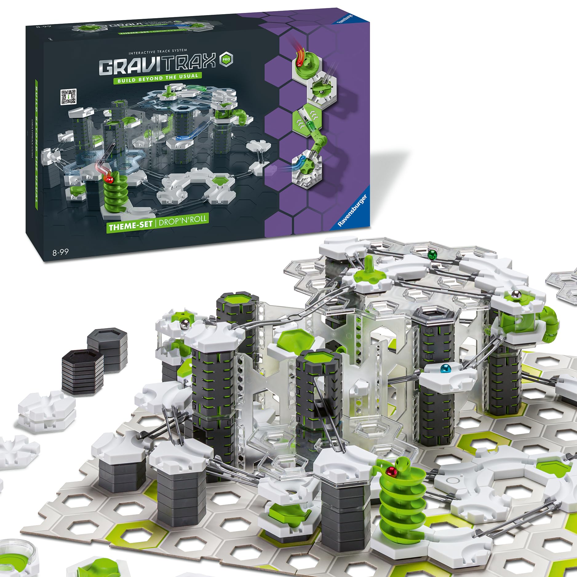Ravensburger GraviTrax PRO Starter-Set Drop'n'Roll 27463 - Besonderes Starterset der PRO-Linie für Deine Kugelbahn Murmelbahn und Konstruktionsspielzeug ab 8 Jahre