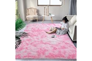 DweIke Fluffy Modern Area Rugs for Living Room Bedroom, 3x5ft Plush High Pile Tie-Dyed Rug for Kids Girls Room Nursery Home Decor, Upgrade Non-Slip Durable Rectangular Rug, Pink