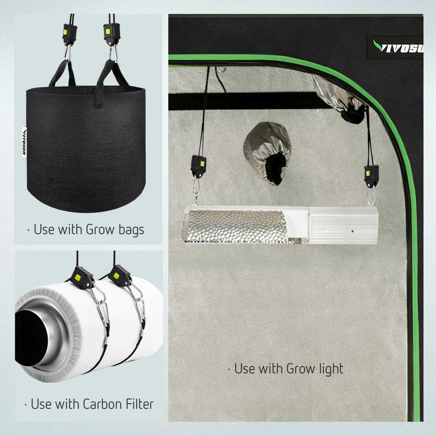 VIVOSUN 1-Pair 1/8 Inch Rope Hanger Improved Design, More Convenience - Press Button Easy Adjust, Reinforced Metal Internal Gears, 8-ft Long and 150lbs Weight Capacity : Garden & Outdoor