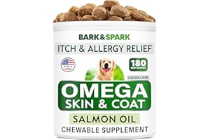 BARK&SPARK Omega 3 for Dogs - 180 Fish Oil for Dog Shedding, Skin Support - Joint Health - Skin and Coat Support - EPA & DHA 