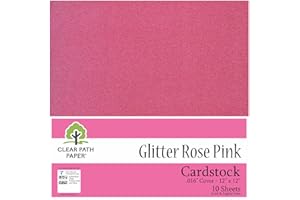 Glitter Rose Pink Cardstock - 12 x 12/30.5cm x 30.5cm - .016" / .41mm Thick - 10 Sheets - Clear Path Paper