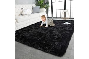 TWINNIS Super Soft Shaggy Rugs Fluffy Carpets, 4x5.9 Feet, Indoor Modern Plush Area Rugs for Living Room Bedroom Kids Room Nursery Home Decor, Upgrade Anti-Skid Rectangular Fuzzy Rug, Black