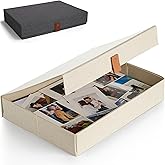 ZICOTO Decorative Photo Storage Box with Lid - A Beautiful Linen Organizer Perfect to Safely Store Your Pictures, Documents, 