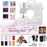 Flying Banana Mini Sewing Machine for Beginners, Portable Electric Small Mending Machine with 12 Stitches, Foot Pedal, LED Light, 2 Speeds, Kids Sewing Kit for Boys & Girls 6-12 Years Old - White