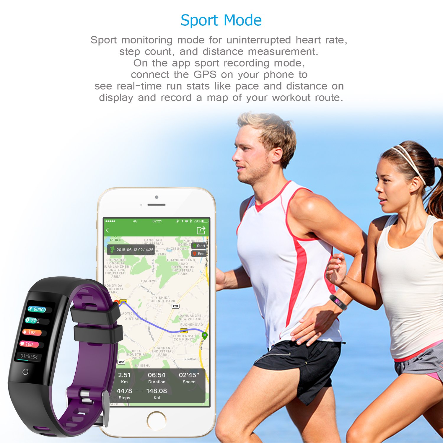 AUNEY Fitness Tracker Color Screen Sport Band Smart Wristband Bracelet Waterproof Bluetooth Activity Heart Rate Sleep Monitor Pedometer sport band for IOS and Android