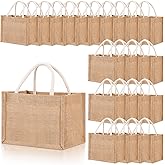 Cunno 24 Pcs Burlap Tote Bag Mini Jute Reusable Waterproof Bag with Handles Small Blank Canvas for Wedding Beach DIY Gift(Classic,9.06 x 6.3 x 5.12)