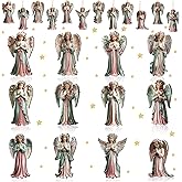 Yookeer 24 Pcs Angel Ornaments for Christmas Tree Pink and Green Angel Christmas Tree Decorations Rustic Wooden Xmas Hanging Ornaments Farmhouse for Xmas Holiday Indoor Decor