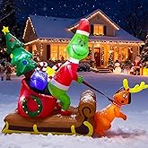 6.5FT Christmas Inflatable Outdoor Decoration, Christmas Blow Up Yard Decorations, Green Monster with Sleigh Dog and 7 LED Lights, Light Up Yard Lawn Inflatable Decor