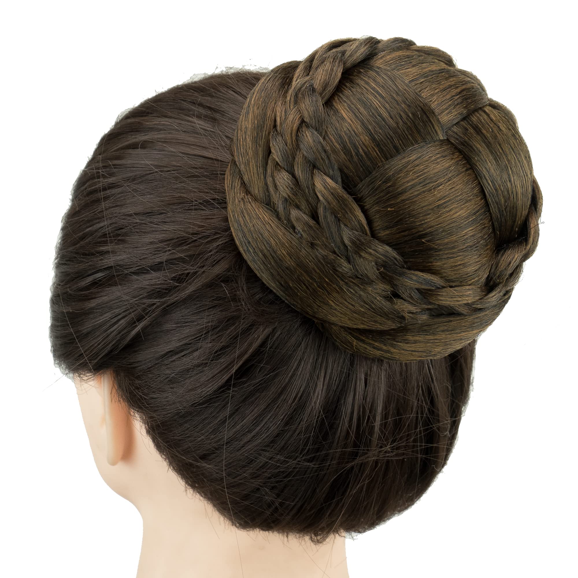 IMISSU Hair Bun Wig – Updo Braided Chignon for Dancers, Donut Hairpiece with Scrunchie, Hair Cover Accessory (Mix Brown)