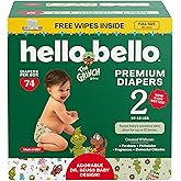 Hello Bello Dr. Seuss Baby Grinch Premium Diapers, Size 2 (10-16 lbs), 74ct Plus Bonus Baby Wipes: Softness & Protection for Sensitive Skin