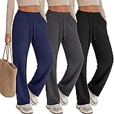 JoyMotion 3 Pack Womens Lounge Pants Wide Leg Drawstring Casual Palazzo Trousers High Waisted Yoga Sweatpants with Pockets