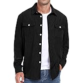 Askdeer Men's Corduroy Button Down Shirts Long Sleeve Casual Shacket Jacket Western Corduroy Shirt Jacket with Flap Pockets