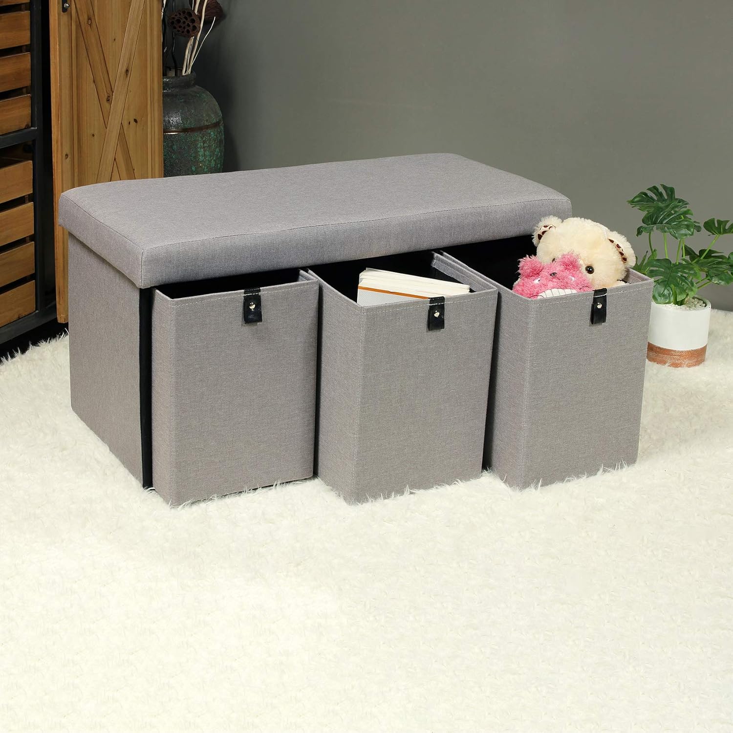B FSOBEIIALEO Ottoman with Drawers, Folding Storage Ottoman Cube Foot Rest Stool Shoes Bench Linen 30″x15″x15″: Furniture & Decor
