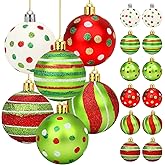 12PCS 2.36 Inch Christmas Ball Ornaments, Glittering Plastic Shatterproof Christmas Ball Ornaments Set, Red Green White Decorative Hanging Ornament for Xmas Tree Decorations, Holiday Party Decor