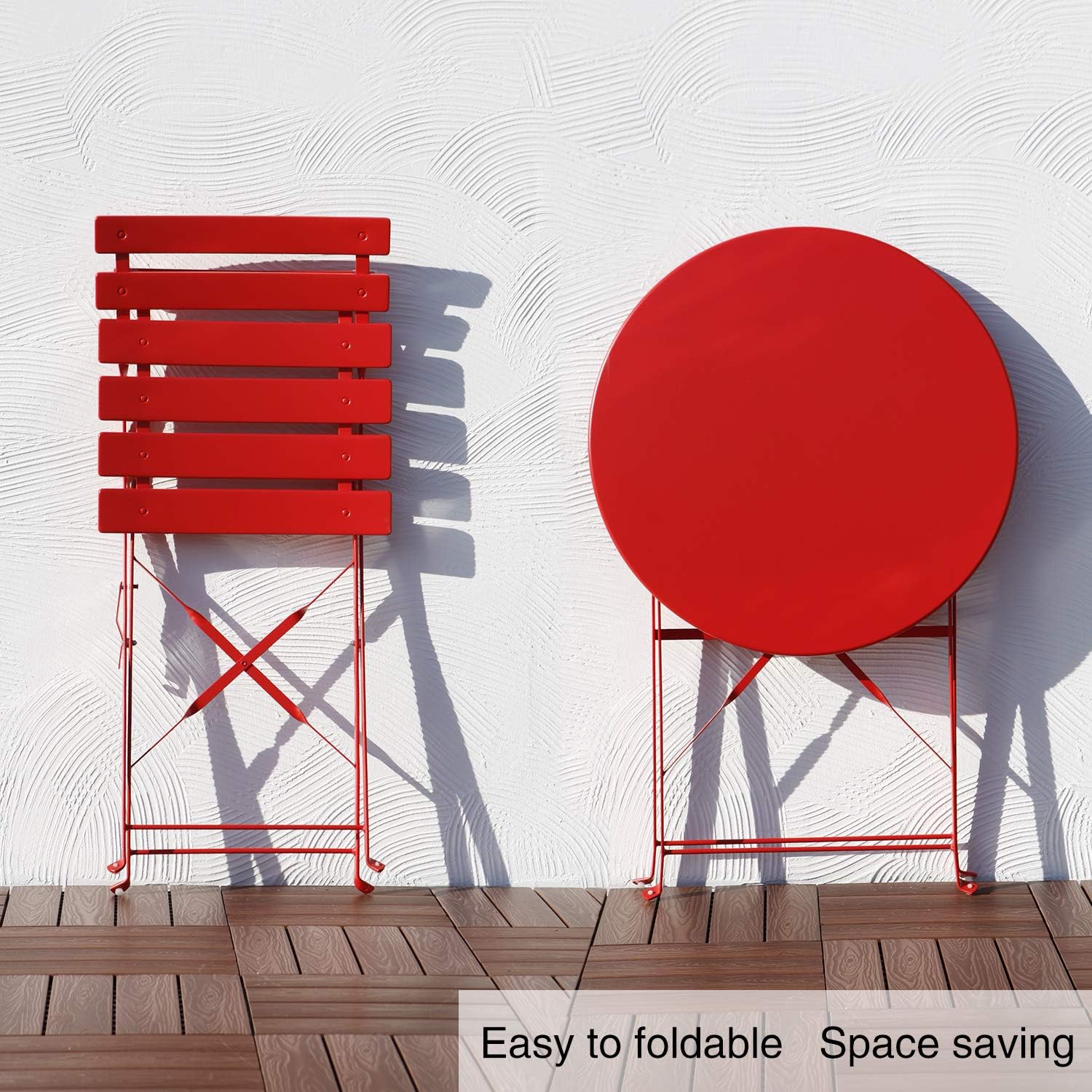Grand Patio3 Piece Bistro Set, Weather-Resistant Folding Table and Chairs, Indoor/Outdoor Furniture Set (Red): Garden & Outdoor