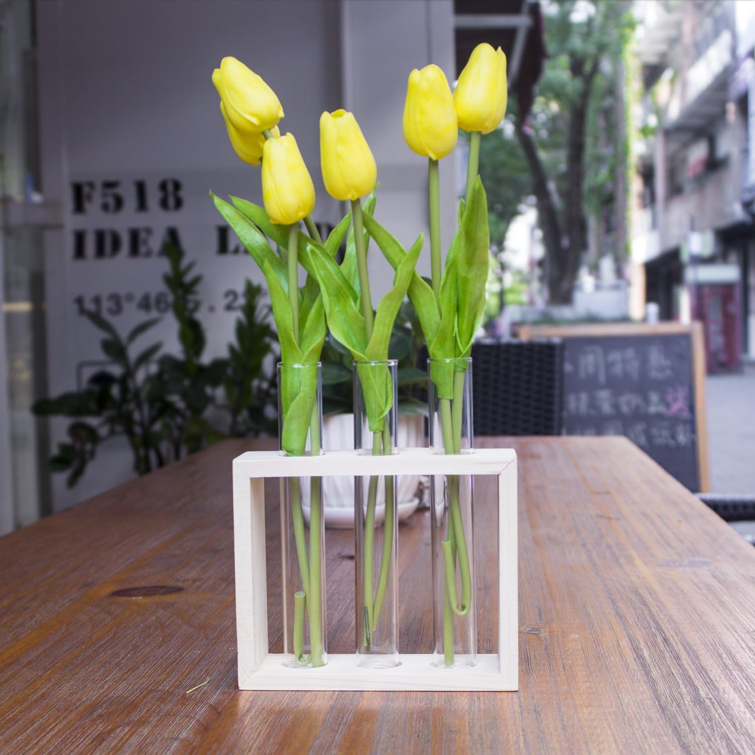 Ivolador Glass Vase Wall Mounted Hanging Test Tube Flower Bud Vase Tabletop Wooden Stand Perfect for Propagating Hydroponic Plants Home Garden Wedding Decoration - Image 4