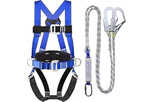 Safety Harness Fall Protection Kit with Shock Absorbing Lanyard, Roofing Work Harnesses Full Body Safety Harness for Construc