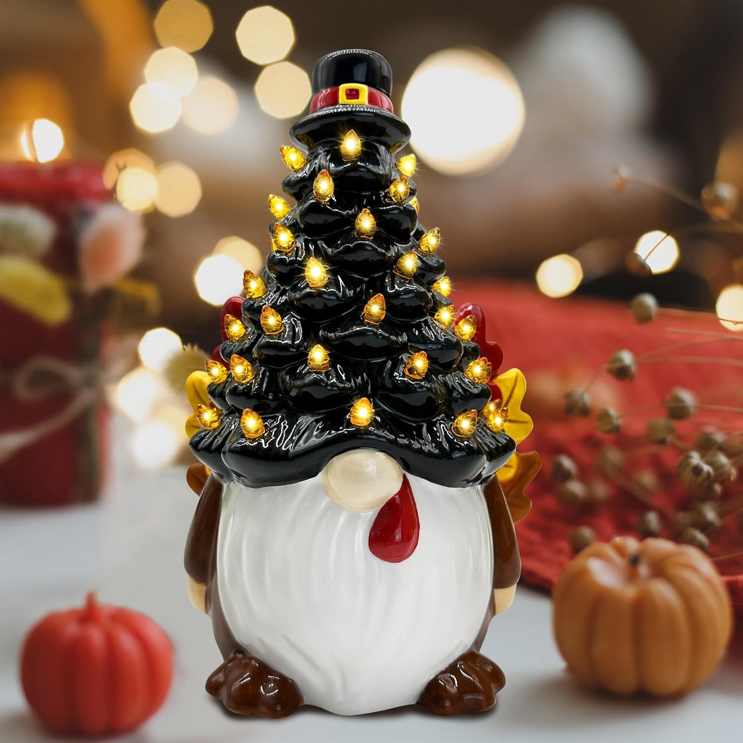 Trees - Turkey Thanksgiving Decorations Ceramic Tree, Lighted Ceramic Tree, LED Thanksgiving Decor for Home Room Table Top, Turkey Decor Figurine Collectione, Fall Thanksgiving Gifts for Kids Women (Brown)
