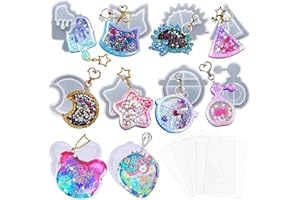 Larcenciel 15pcs Resin Casting Shaker Molds Set, 10pcs Epoxy Quicksand Silicone Molds with 5pcs PVC Sheets, Resin Shaker Mold for Pendant Jewelry Keychain Decoration Craft Making DIY