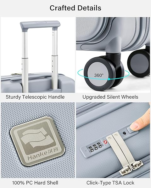 HANKE HARDSIDE EXPANDABLE CARRY ON LUGGAGE, 20 INCH TOP OPENING TRUNK LUGGAGES WITH SPINNER WHEELS, ALL-PC HARD SHELL CARRY-ON SUITCASE, LIGHTWEIGHT & TSA AIRLINE APPROVED (GREY, 46L)