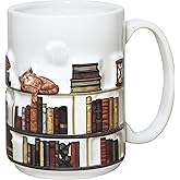Full-Wrap Embossed 3D Book Mugs For Book Lovers Gifts For Readers Women 3D Bookshelf Mug 15Oz - A Library Shelf Cup, Cat Mugs For Cat Lovers Women And Men, Love Cats Mug Gift For Writers And Authors