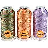 New brothread Huge Spools Embroidery Machine Thread -Variegated Colors 1 | 100% Polyester, Various Assorted Color Packs, 5000M (5500Y) Each Spool, for All Embroidery Machines