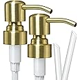 JASAI 2 Pack Royal Golded Soap Pump Replacement for Regular Mouth Soap Dispenser, Durable 304 Stainless Steel Rustproof Soap Pump for Hand Dish Soap Bottle.
