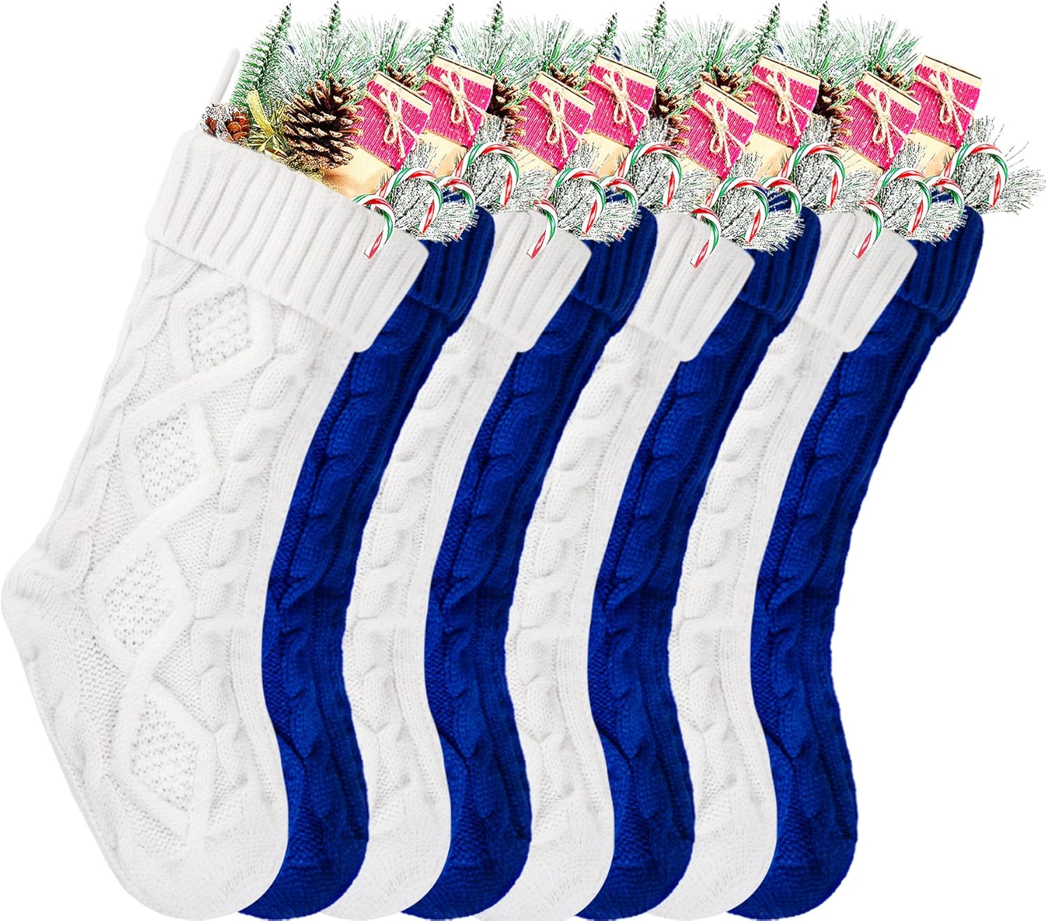 Stockings & Holders - Kunyida Christmas Stockings Bulk, 18 Inch White and Blue Cable Knit Stockings for Xmas Holiday Decoration, 8 Pack
