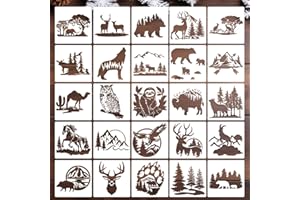 SUNVERSE Forest Animal Stencils Bear Deer Stencils for Wood Burning Reusable Wildlife Mountain Pine Tree Stencil for Painting on Wood Wall Fabrics DIY Crafts