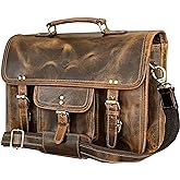RUSTIC TOWN Leather Messenger Bag for Men - Full Grain Leather Briefcase Laptop Satchel Office Crossbody Travel Bag
