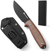 DRACHENADER 7.08" Fixed Blade Knife with Sheath, Full Tang Camping Knife, 14C28N Steel Stonewashed Black Blade, Micarta Handl