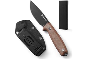 DRACHENADER 7.08" Fixed Blade Knife with Sheath, Full Tang Camping Knife, 14C28N Steel Stonewashed Black Blade, Micarta Handl