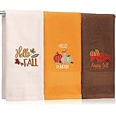 SmoothNovelty 3 Pcs Fall Pumpkin Hand Towels for Bathroom Embroidered Bathroom Towels Farmhouse Decorative 13.78 x 29.53 Inch Absorbent Soft Cotton for Kitchen Dish Fast Drying Decor