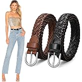 JASGOOD 2 Pack Women Skinny Leather Belts Thin Braided Leather Belts Casual Woven Waist Belt for Jeans Pants Dresses