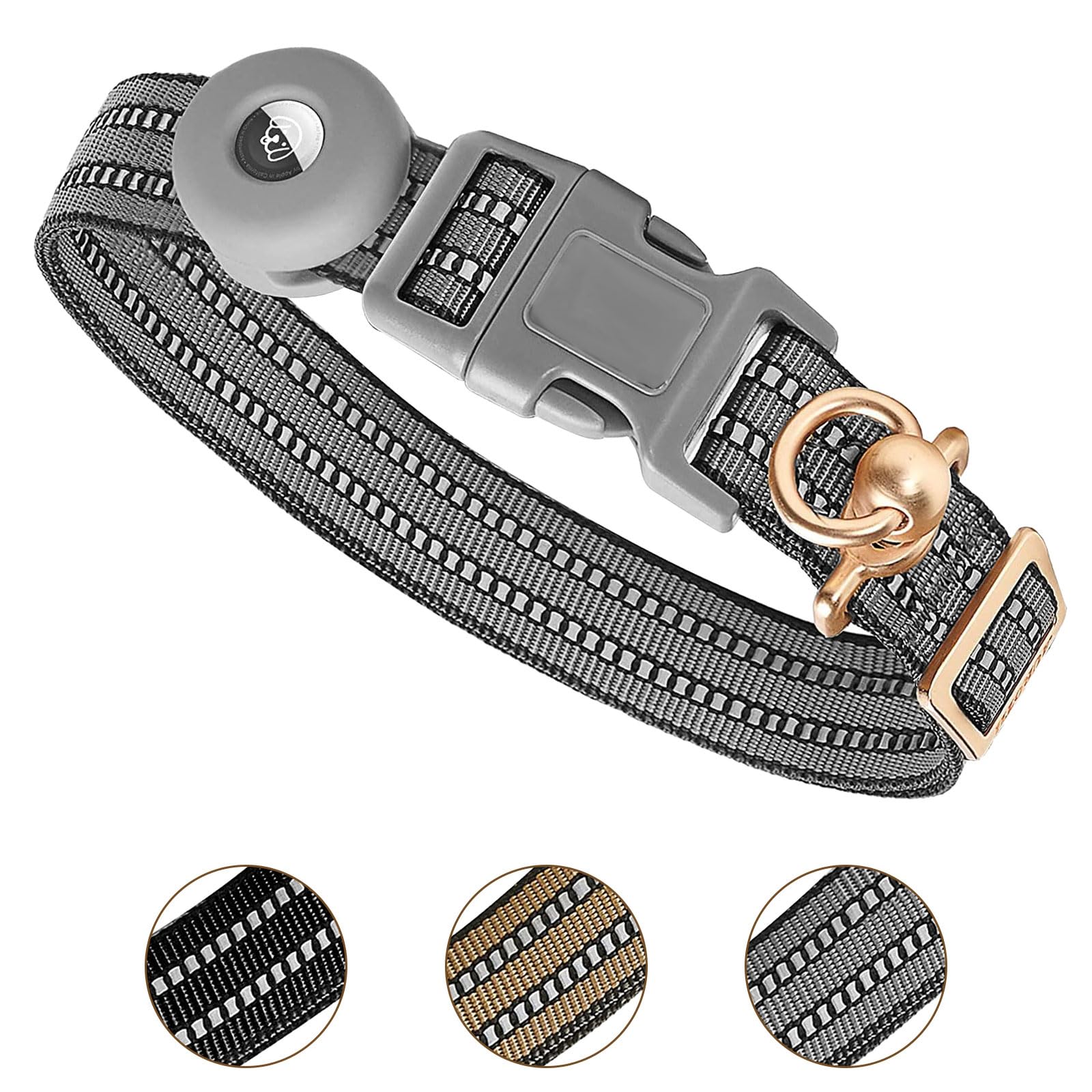 Ledeak Tactical Dog Collar for AirTag, Waterproof Nylon Dog Collars with Silicone Protective Case for Apple Airtag, Reflective Adjustable Durable Dog Collar for Medium Large Dogs (Grey, L)
