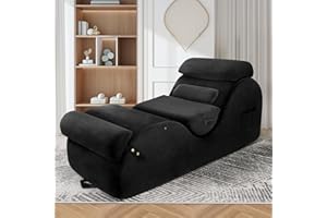 STSERT ZONE Yoga Chaise Lounge, Chaise Lounge with Headrest, Waist Pad, Foot Pad, Washable Cover Side Pockets Non-Slip Bottom, Yoga Chair for Relaxation Stretching, (Black, Large)