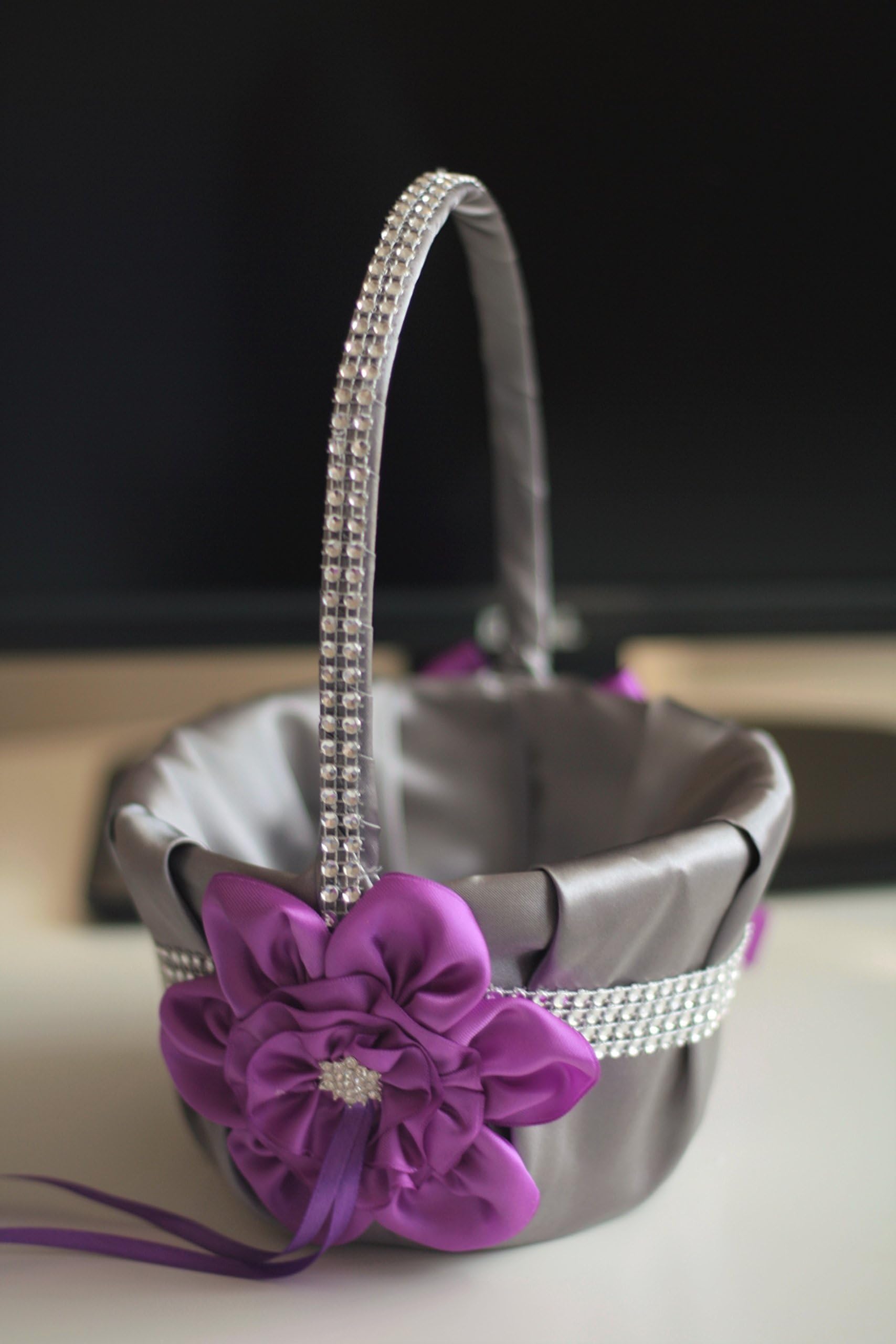 Purple Flower Girl Basket/Purple Gray Wedding Basket/Gray Wedding Basket