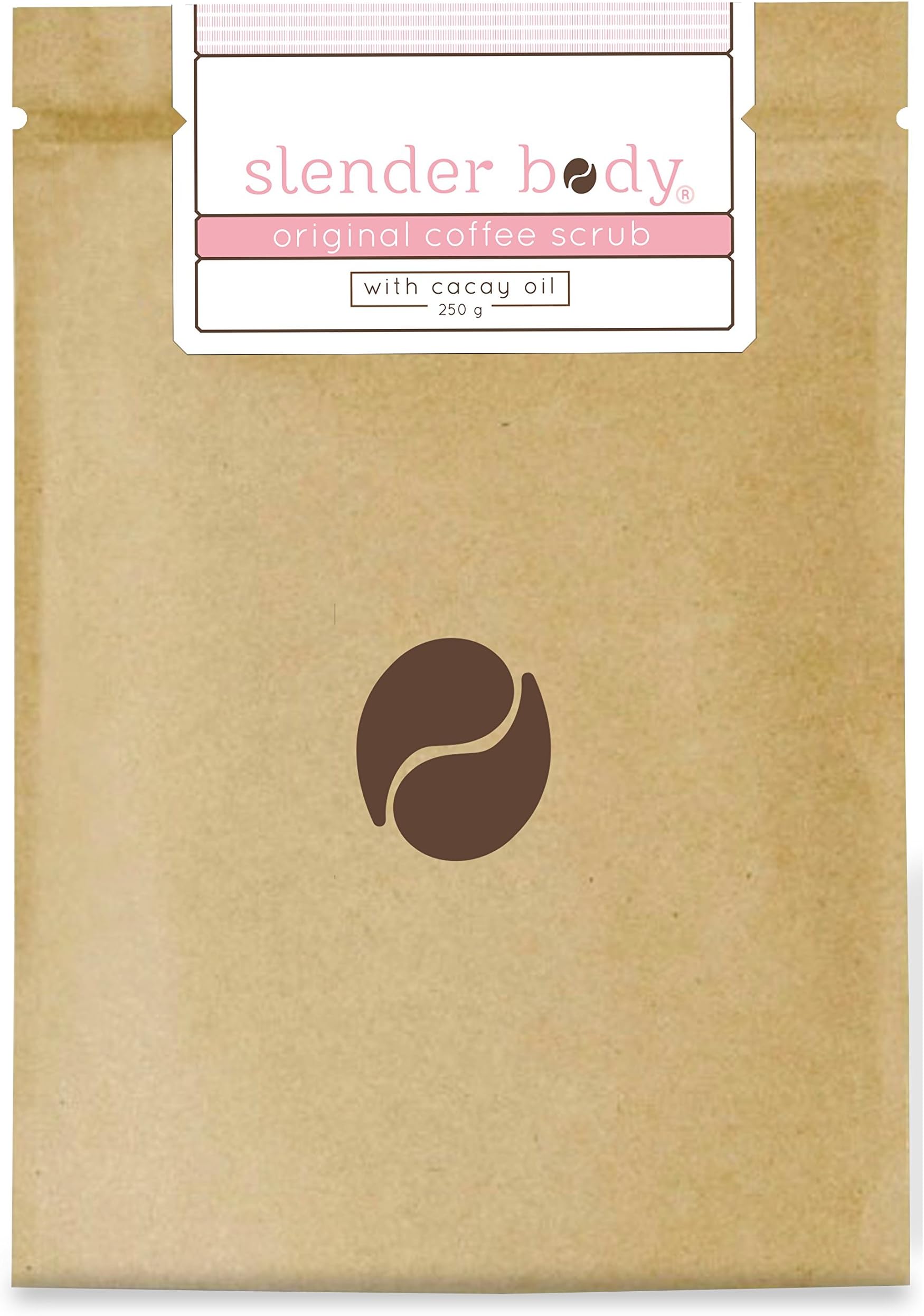 Slender Body - Premium Roast Ground Colombian Arabica Coffee Scrub (Organic USDA Certified) with Cacay Oil. Target Cellulite, Stretch Marks, Acne and Scarring, 250g (8.8oz)