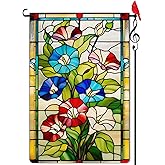 Lorugekyu Spring Colorful Morning Glory Garden Flag Stained Glass Style Spring Summer Floral Flower Small Flag for Outside Burlap Double Sided Farmland Welcome Yard Lawn Winter Decor 12.5x18"