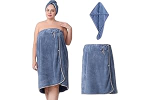OneDream Plus Size Towel Wrap for Women, Adjustable Velcro Towel Wrap Women with Hair Towel (XXL-XXXXL), Bath Towel Dress Aft