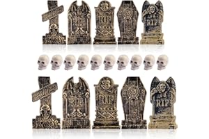KKBES 10 Pieces Halloween Miniature Tombstones Figurines, Mini Plastic Graveyard Gravestone for DIY Crafts Home Garden Decor, Gold Style