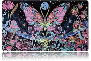 BVDIKMI Playmat for MTG, Card Game Mat Non-Slip Rubber Base and Stitched, 24 x 14 inch TCG Play Mat for MTG and Other Card Games (NO Zones), Aesthetic Butterfly