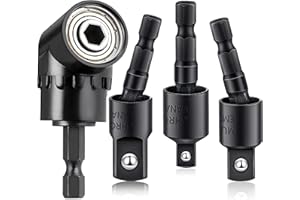 GUYINOYI Right Angle Drill Adaptor,4-in-1 Impact Drill Bit Extension,360° Rotatable 1/4 3/8 1/2" Impact Grade Socket Adapter Set,105 Degree Angle Screwdriver Drill Bit for Household Workplace Industry
