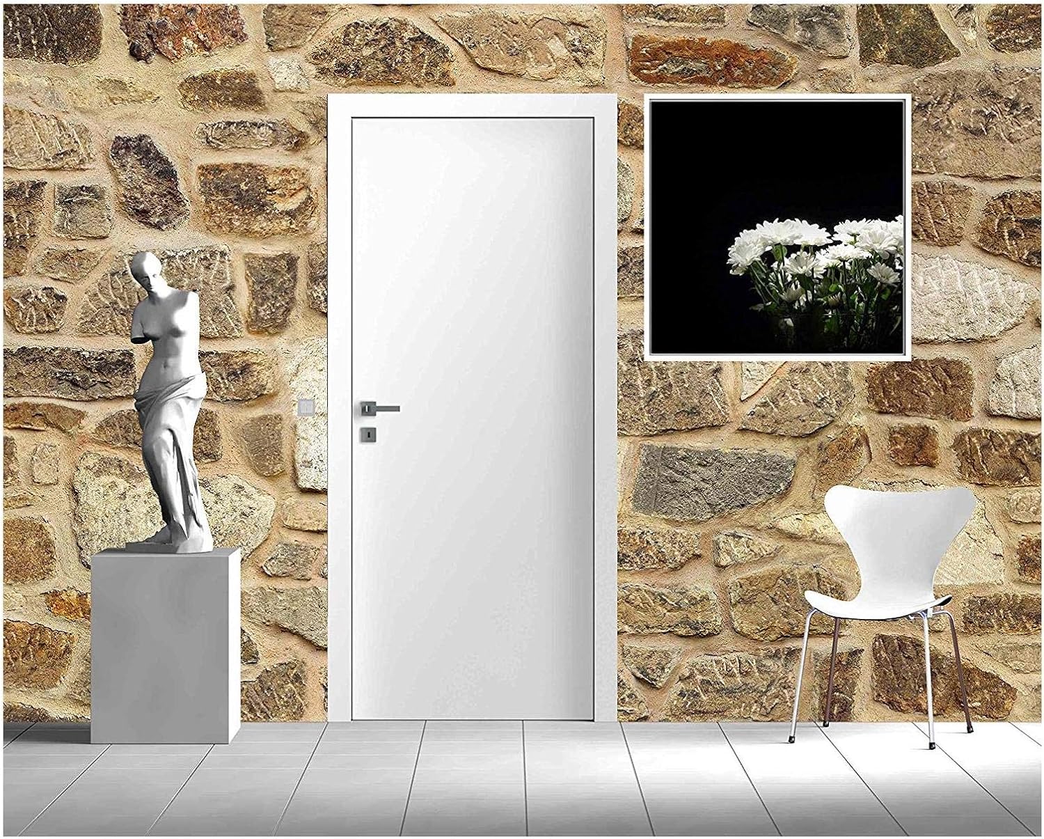 Seamless Ashlar Old Stone Wall Texture Background - Removable Wall Mural | Self-Adhesive Large Wallpaper - 100x144 inches