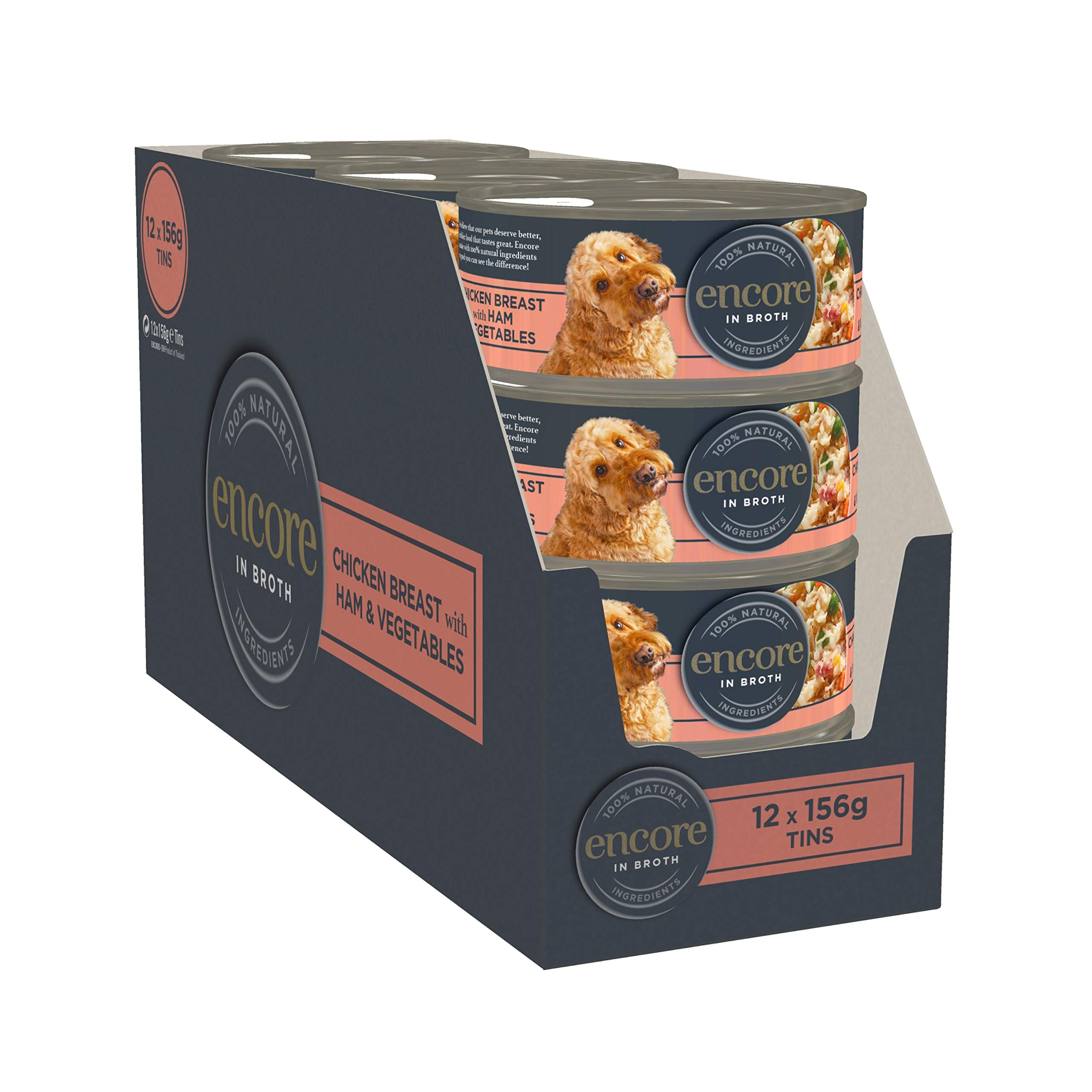 Encore 100% Natural Wet Dog Food, Chicken Breast with Ham and Vegetables in 156g Tin (Pack of 12)