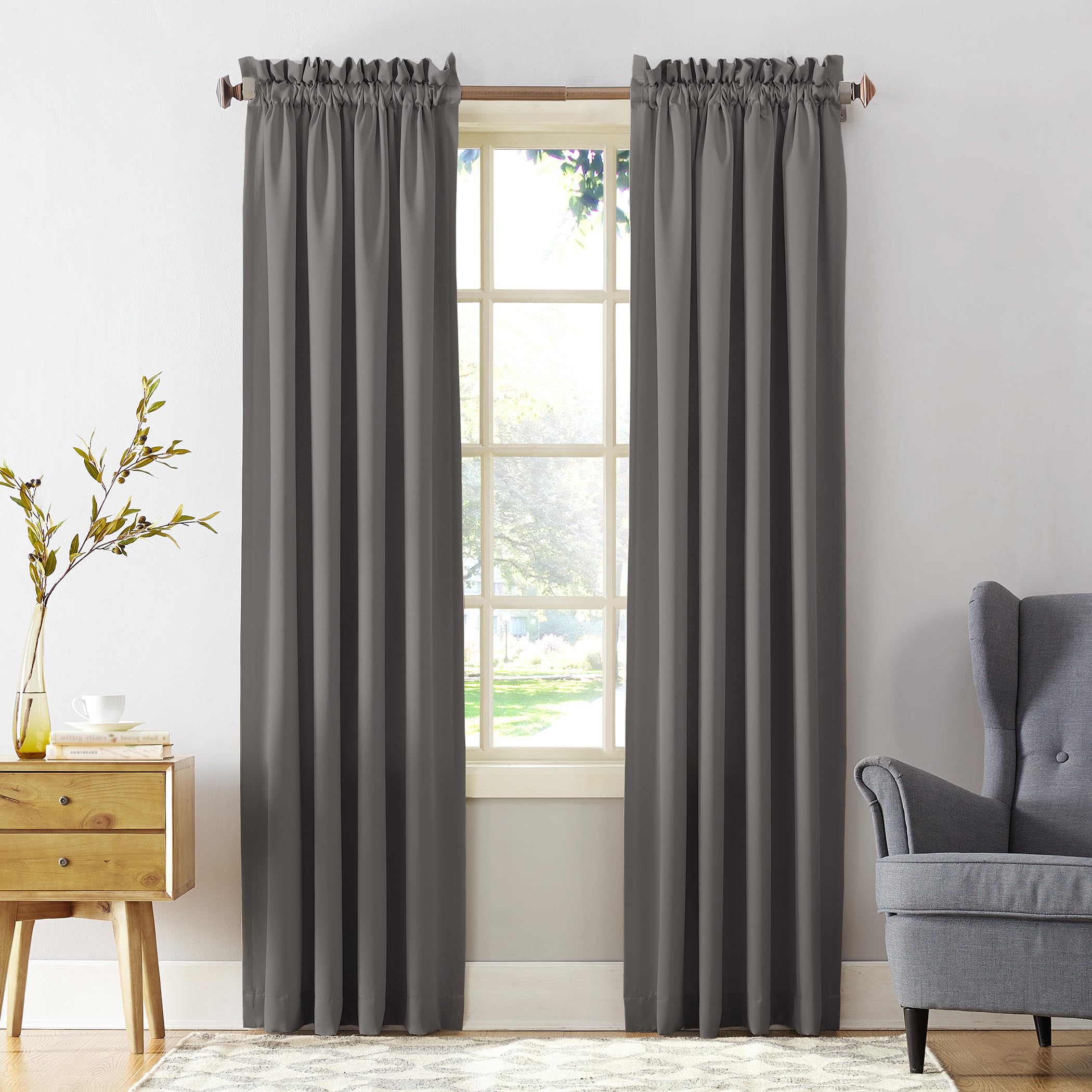 Sun Zero Barrow 2-Pack Solid Total Blackout Rod Pocket Curtain Panel Pair, 54" x 84", Steel