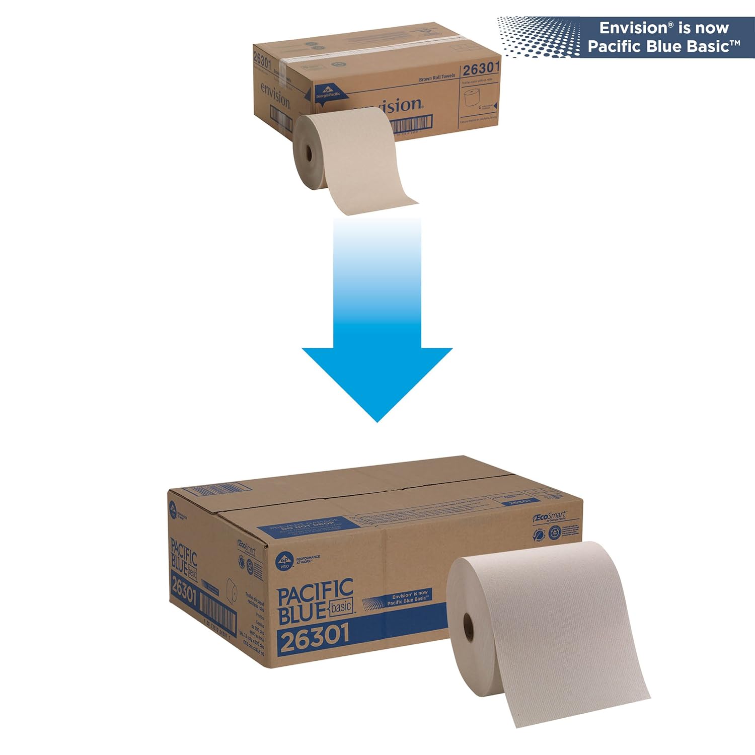 Pacific Blue Basic Recycled Hardwound Paper Towel Rolls by GP PRO (Georgia-Pacific), Brown, 26301, 800 Feet Per Roll, 6 Rolls Per Case: Hand Towel Dispenser: Industrial & Scientific