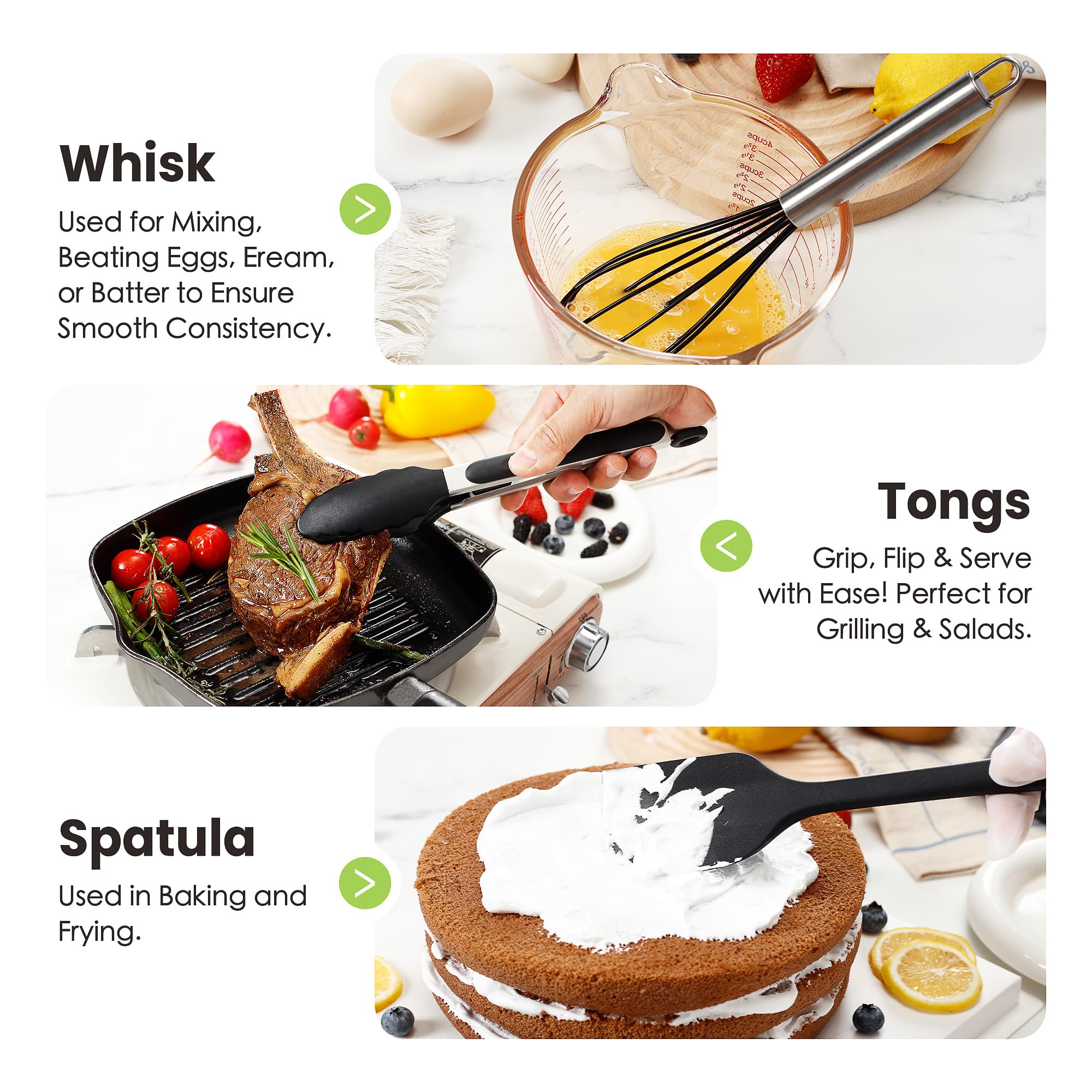 Large Cooking Utensils Set, 35 Pcs Kitchen Utensils Set with Holder, Silicone Spatula Set with Stainless Steel Handle, Whisk, Basting Brush, Kitchen Gadgets for Nonstick Cookware (Black)