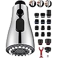 Kitchen Faucet Head Replacement with 15 Adapters - 3 Functions Pull Down Spray Head for Kitchen Faucet, Pull Out Faucet Sprayer Head Nozzle, Kitchen Sink Faucet Sprayer Head Replacement, Chrome